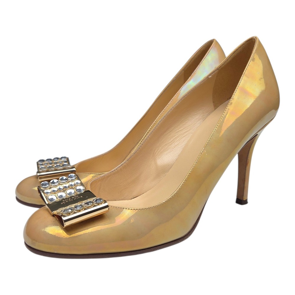 Kate Spade Crystal Bow Heels 7 Champagne Beige Iridescent Pump Wedding Glam